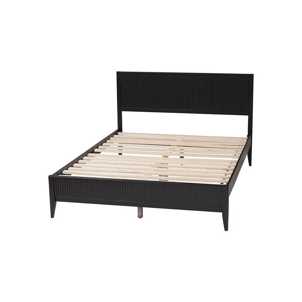 Primrose Mid-Century Black Fluted Wood King Size Platform Bed. Picture 3