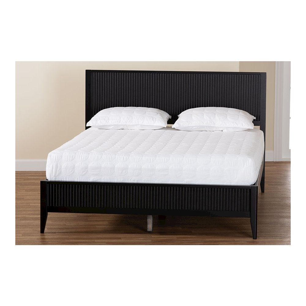 Primrose Mid-Century Black Fluted Wood King Size Platform Bed. Picture 8