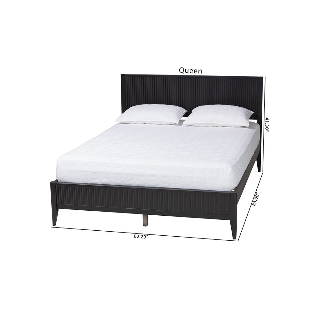 Primrose Mid-Century Black Fluted Wood King Size Platform Bed. Picture 9