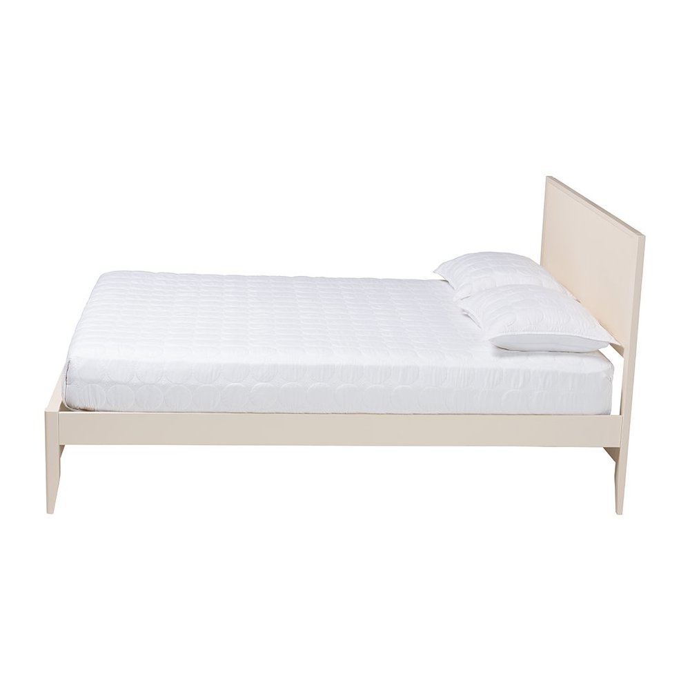 Primrose Mid-Century Ivory Fluted Wood King Size Platform Bed. Picture 2
