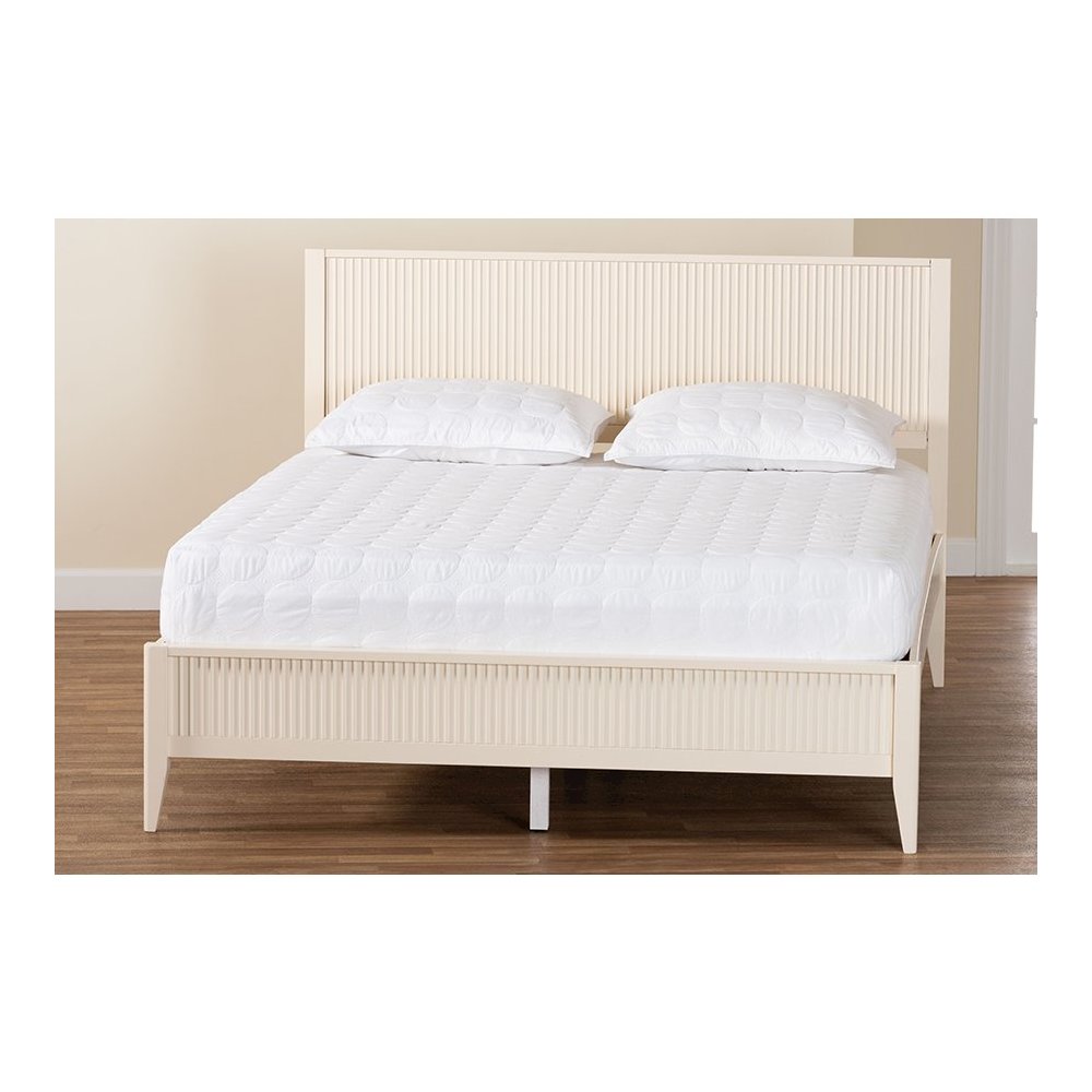 Primrose Mid-Century Ivory Fluted Wood King Size Platform Bed. Picture 8