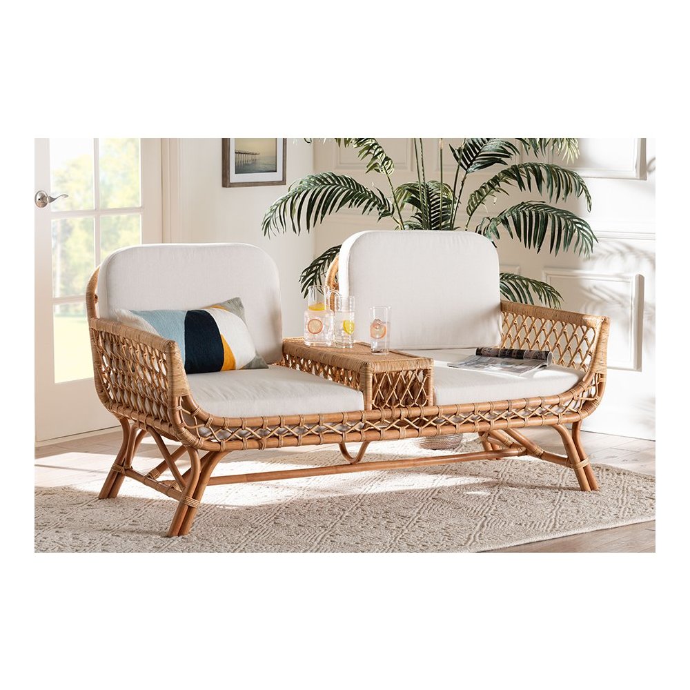 Pakis Bohemian Light Honey Rattan Tete-a-Tete Sofa. Picture 21