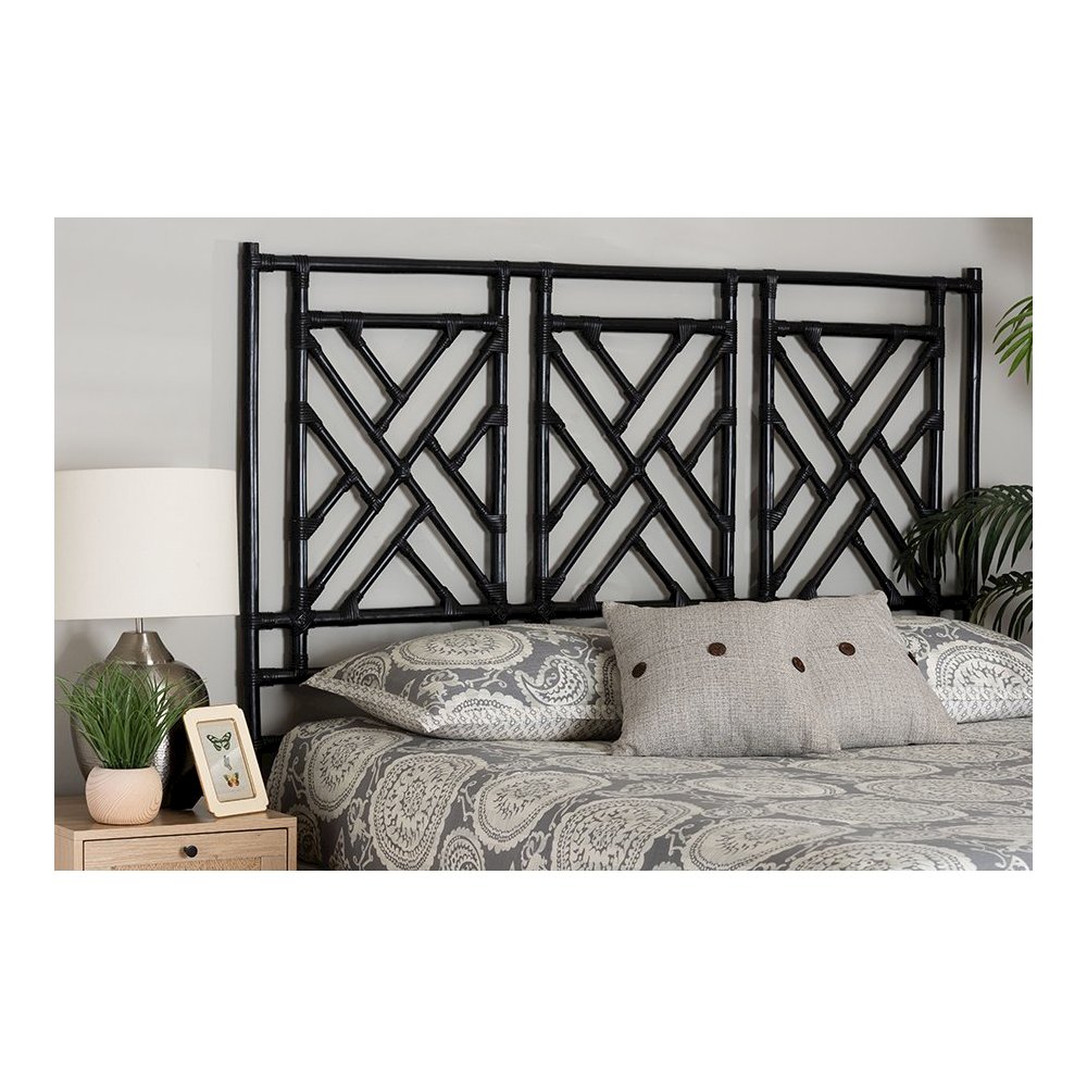 Karavo Bohemian Black Natural Rattan Queen Size Standalone Headboard. Picture 17
