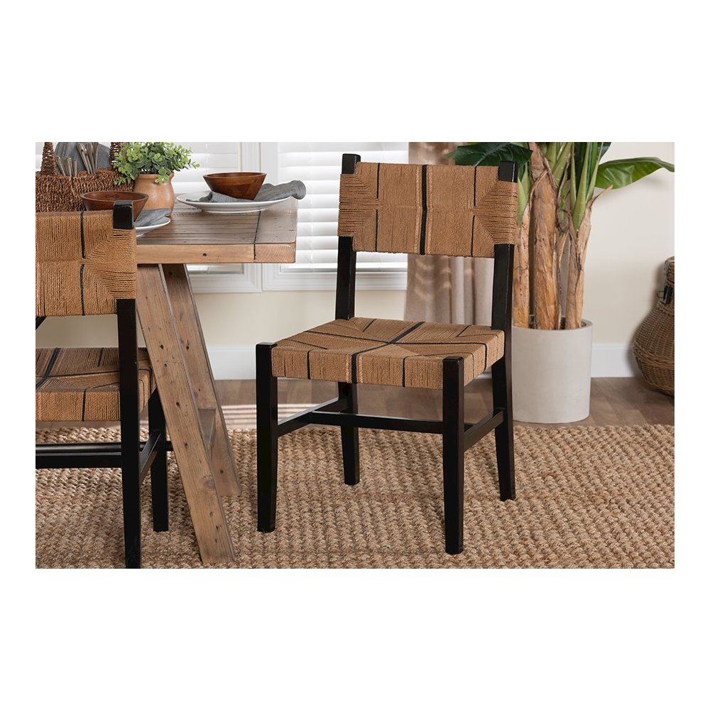 Prita Bohemian Paper Loom and Black Mahogany Wood Dining Chair. Picture 21