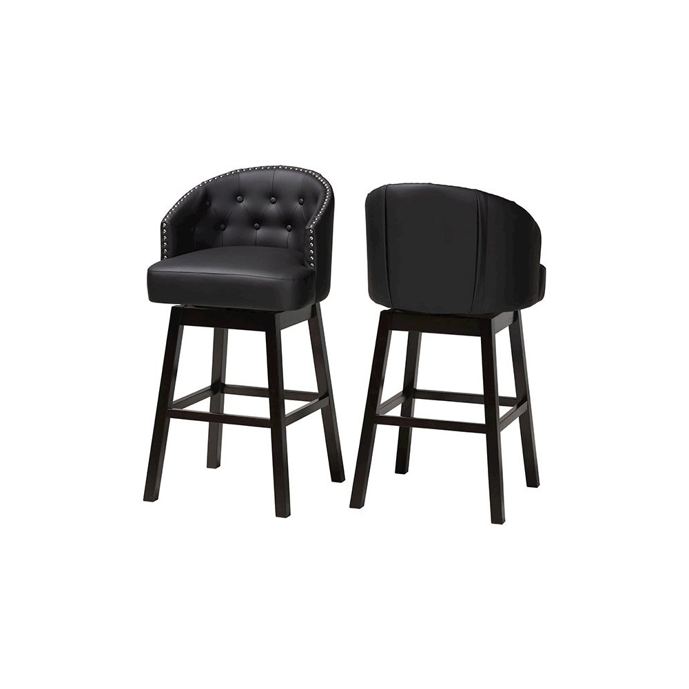 Leather Tufted Swivel Barstool with Nail heads Trim (Set of 2). Picture 19