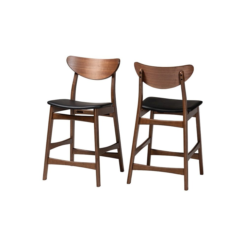Leather Upholstered Walnut Wood Finishing 24-Inches Counter Stool (Set of 2). Picture 19