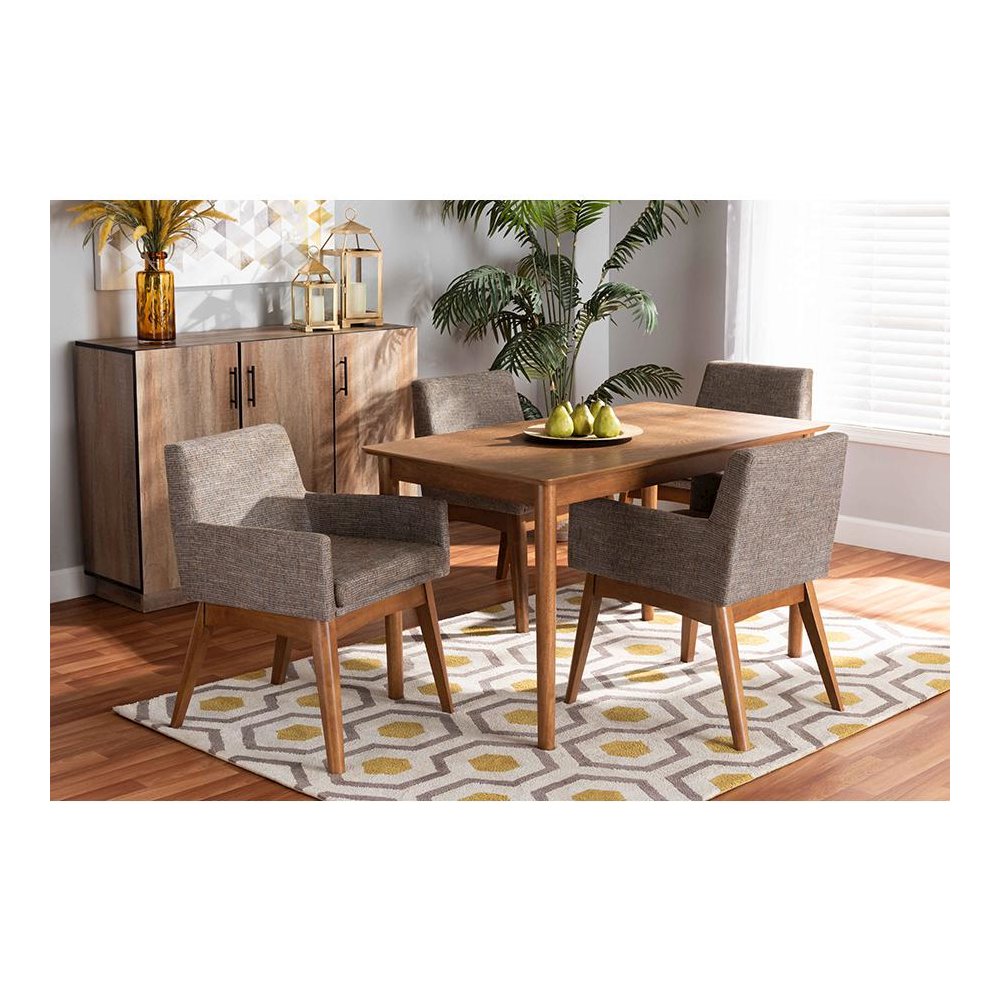Gravel Fabric Upholstered and Walnut Brown Finished Wood 5-Piece Dining Set. Picture 19