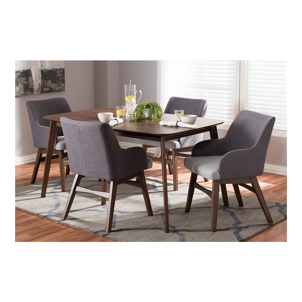 Monte Mid-Century Modern Walnut Wood Rectangular 5-Piece Dining Set. Picture 13