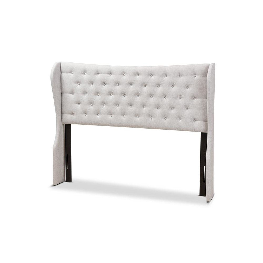 Greyish Beige Fabric Button-Tufted King Size Winged Headboard. Picture 1
