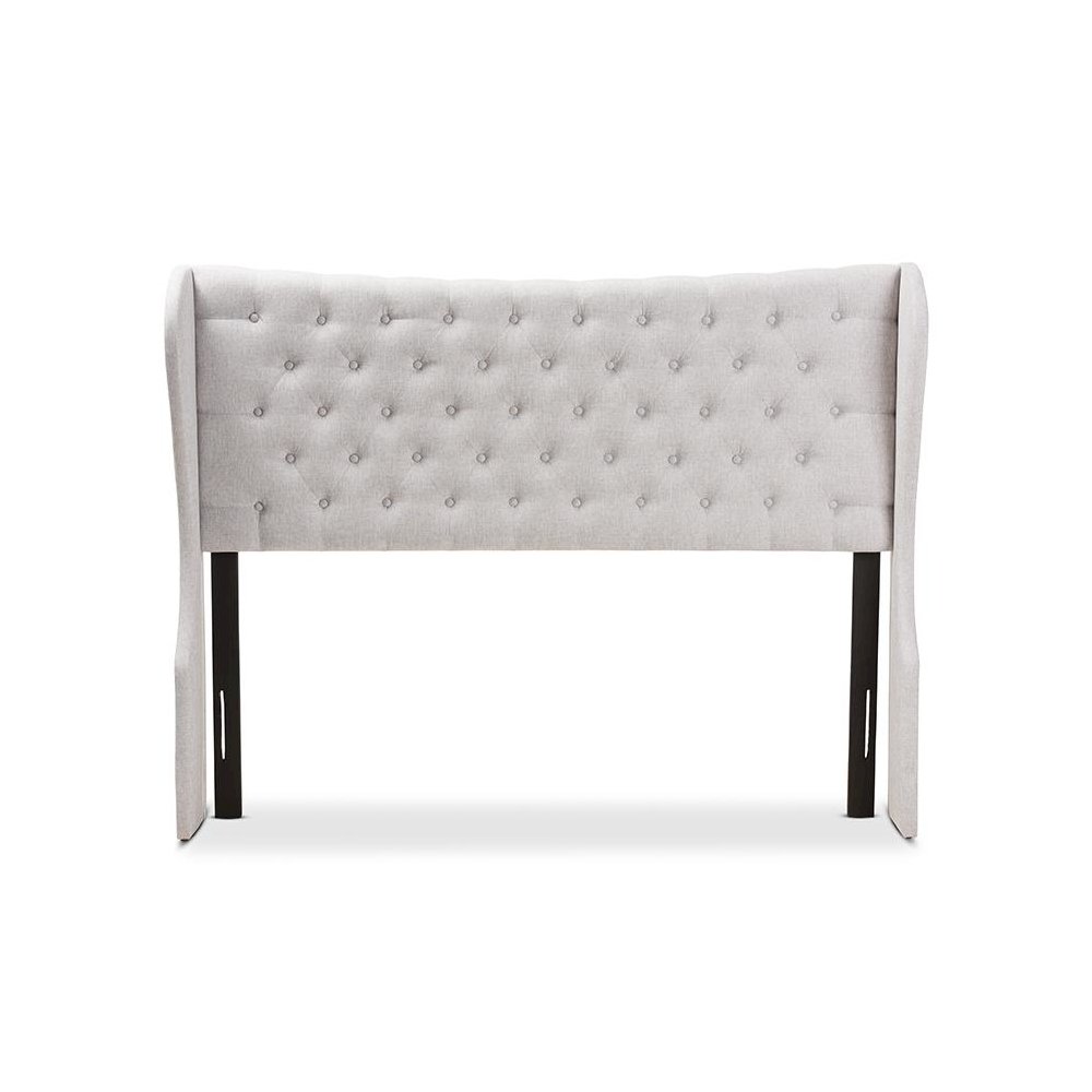 Greyish Beige Fabric Button-Tufted King Size Winged Headboard. Picture 2