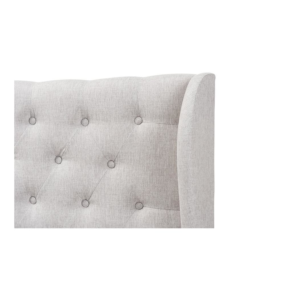 Greyish Beige Fabric Button-Tufted King Size Winged Headboard. Picture 3