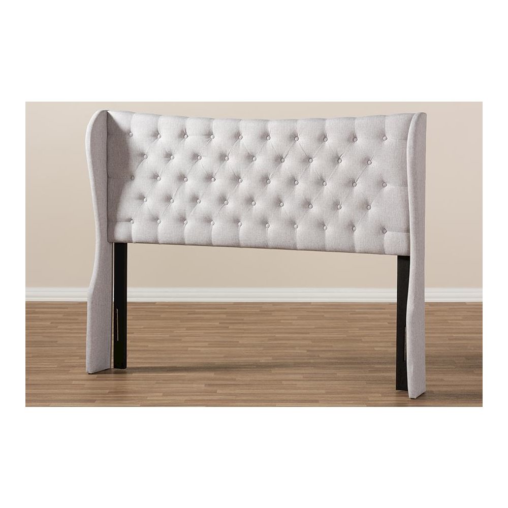 Greyish Beige Fabric Button-Tufted King Size Winged Headboard. Picture 5