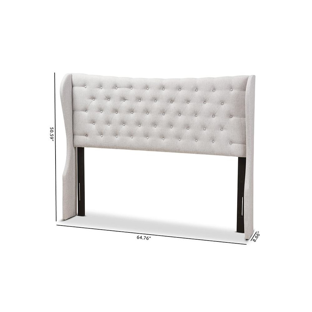 Greyish Beige Fabric Button-Tufted King Size Winged Headboard. Picture 6