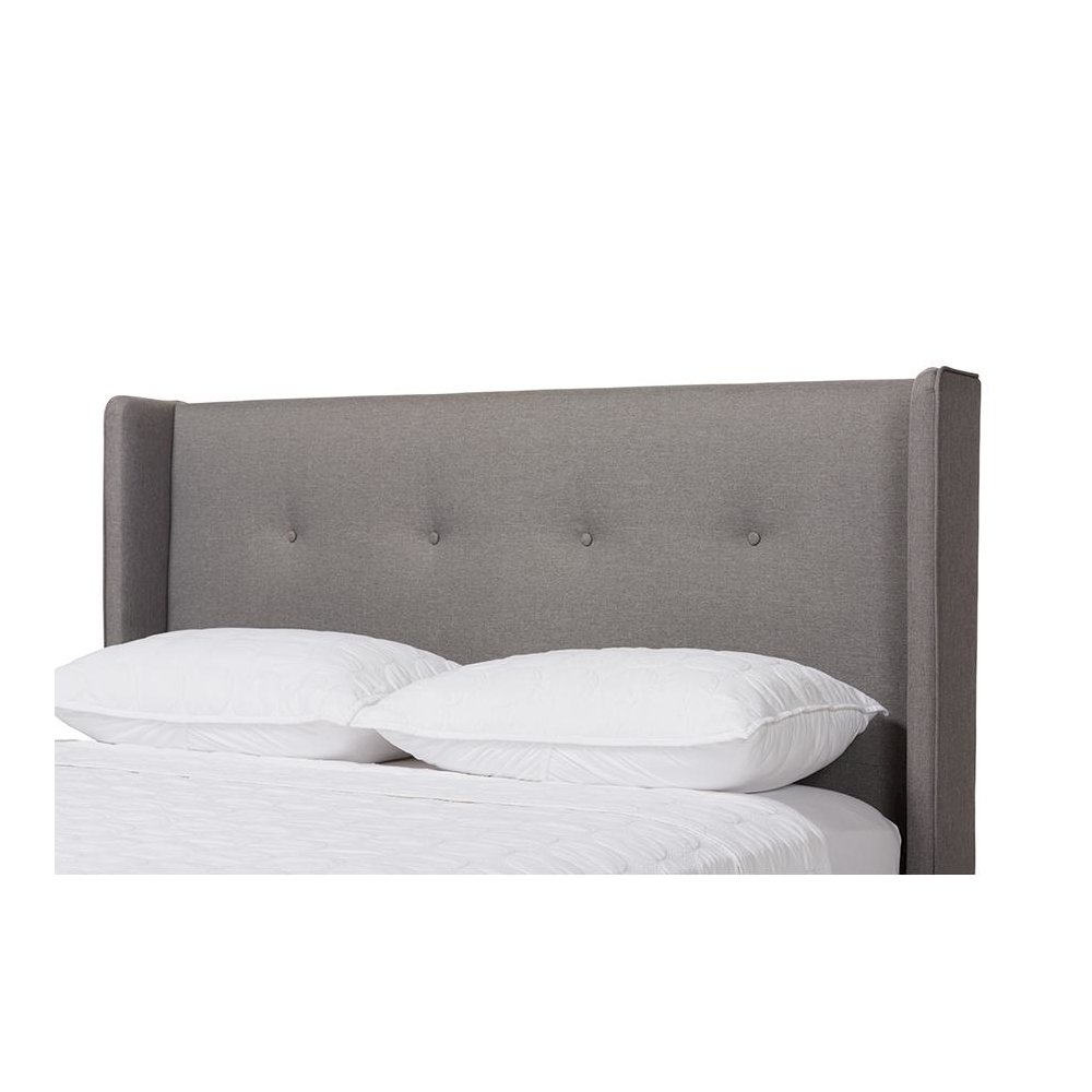 Brooklyn Mid-Century Modern Walnut Wood Grey Fabric King Size Platform Bed. Picture 5