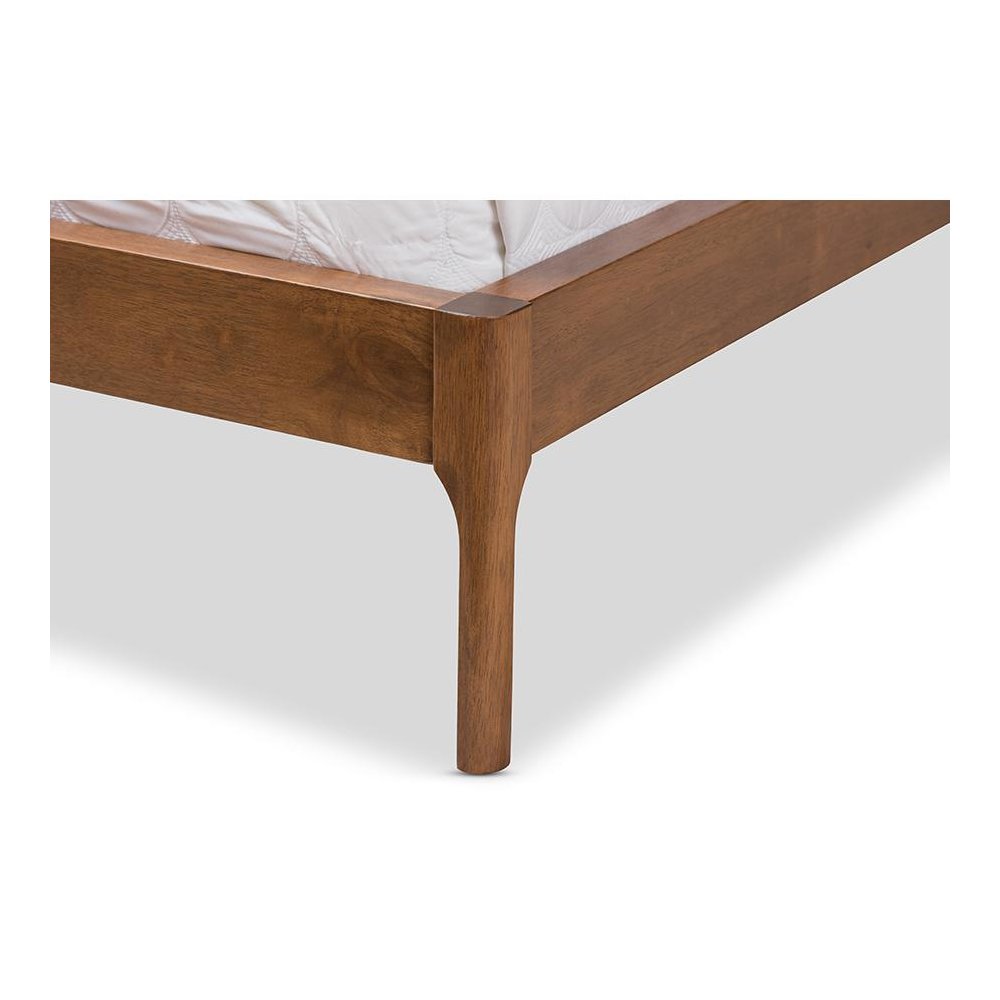 Brooklyn Mid-Century Modern Walnut Wood Grey Fabric King Size Platform Bed. Picture 6