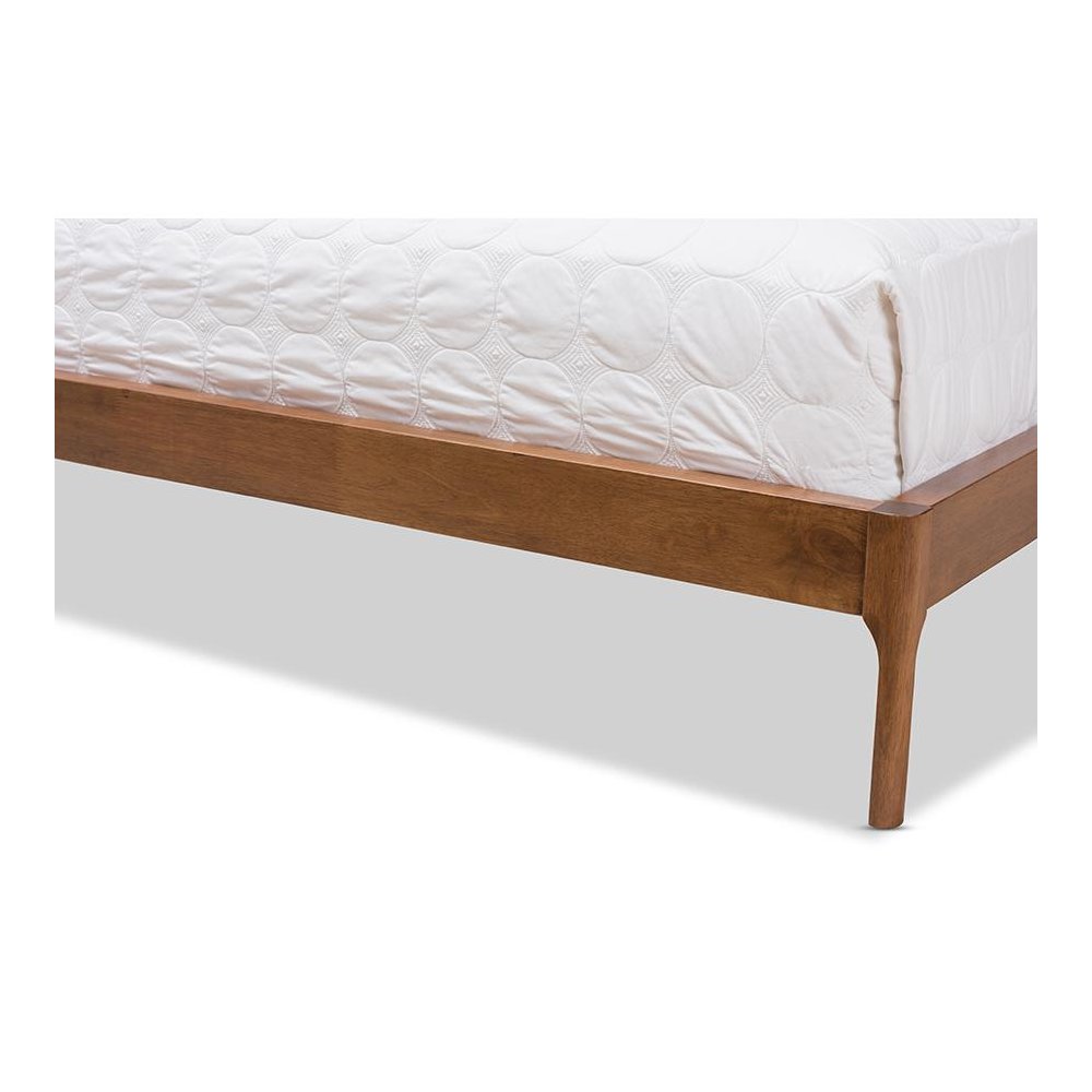 Brooklyn Mid-Century Modern Walnut Wood Grey Fabric King Size Platform Bed. Picture 7