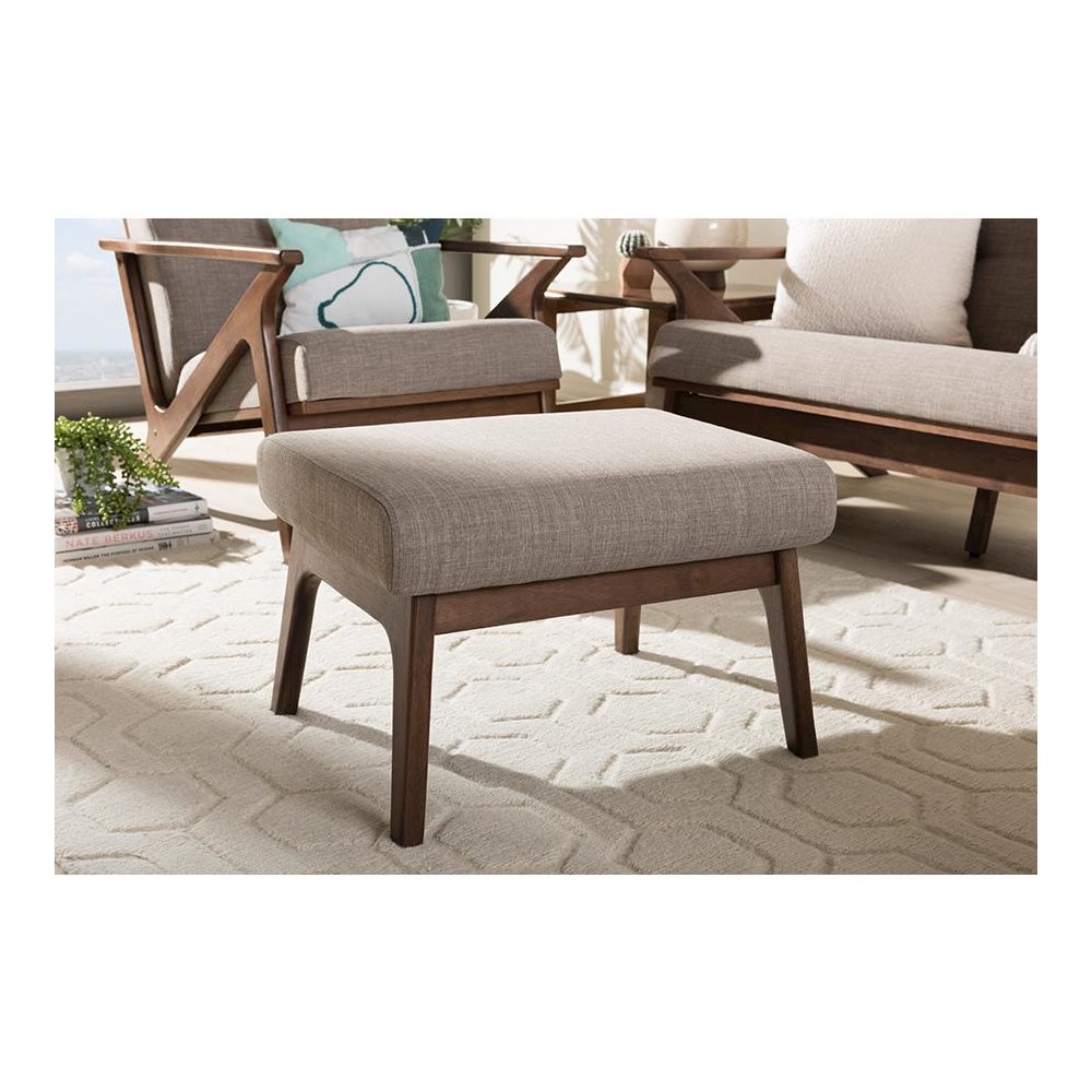 Baxton Studio Bianca Mid-Century Modern Walnut Wood Light Grey Fabric Ottoman. Picture 13