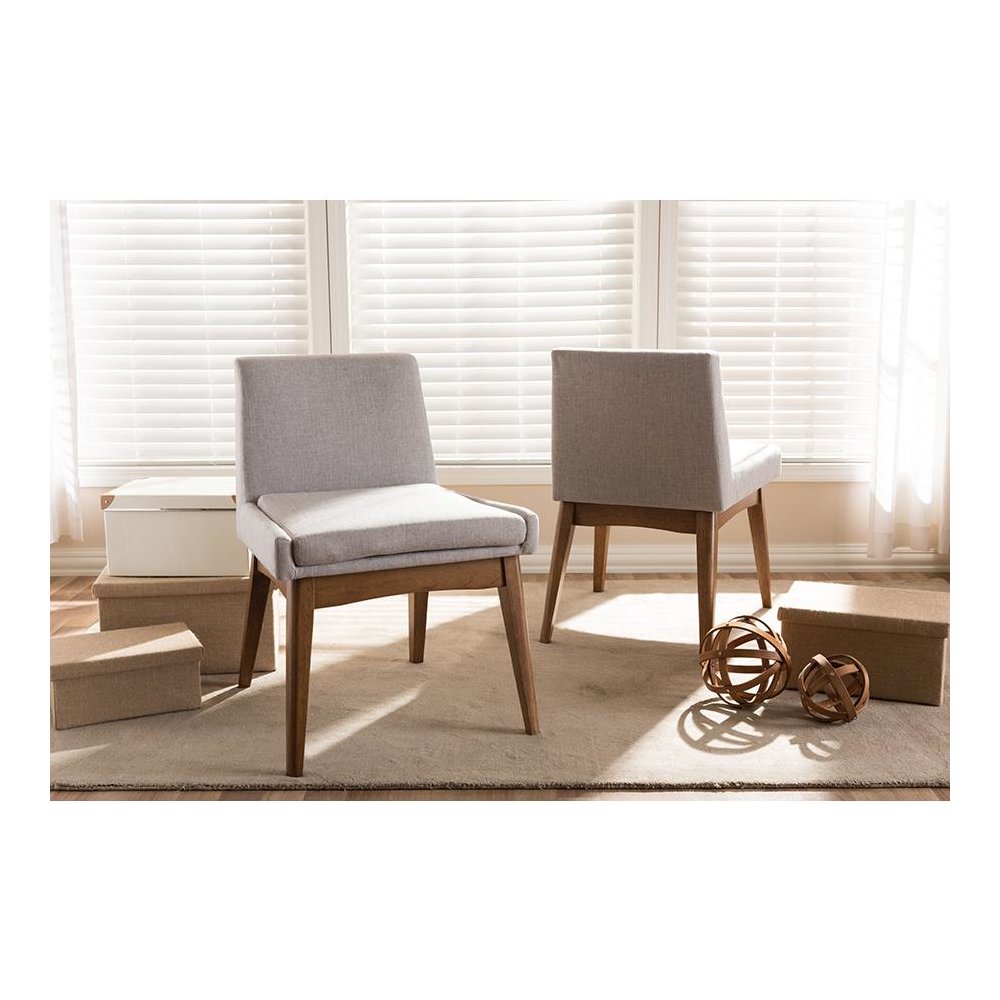 Walnut Wood Finishing Greyish Beige Fabric Dining Side Chair (Set of 2). Picture 15