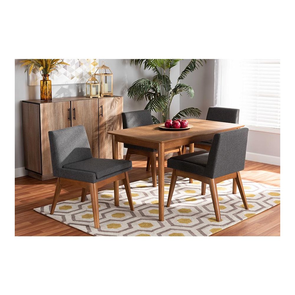 Dark Grey Fabric Upholstered and Walnut Brown Finished Wood 5-Piece Dining Set. Picture 19
