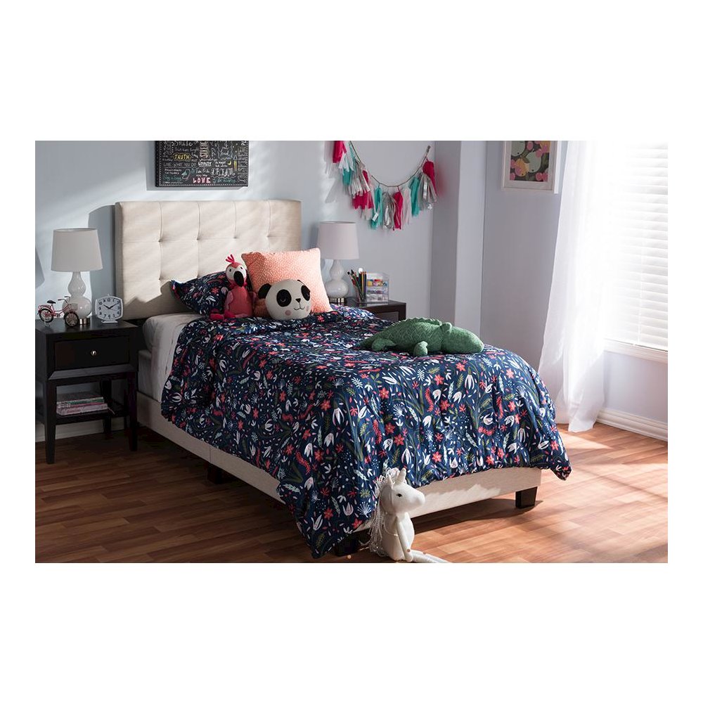 Baxton Studio Brookfield Modern and Contemporary Beige Fabric Twin Size Bed. Picture 17