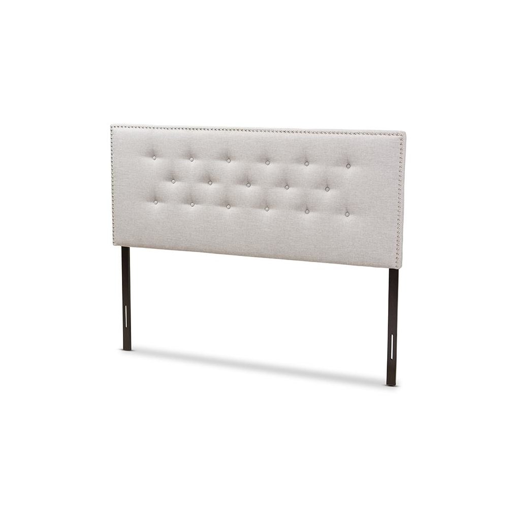 Greyish Beige Fabric Upholstered Queen Size Headboard. Picture 1