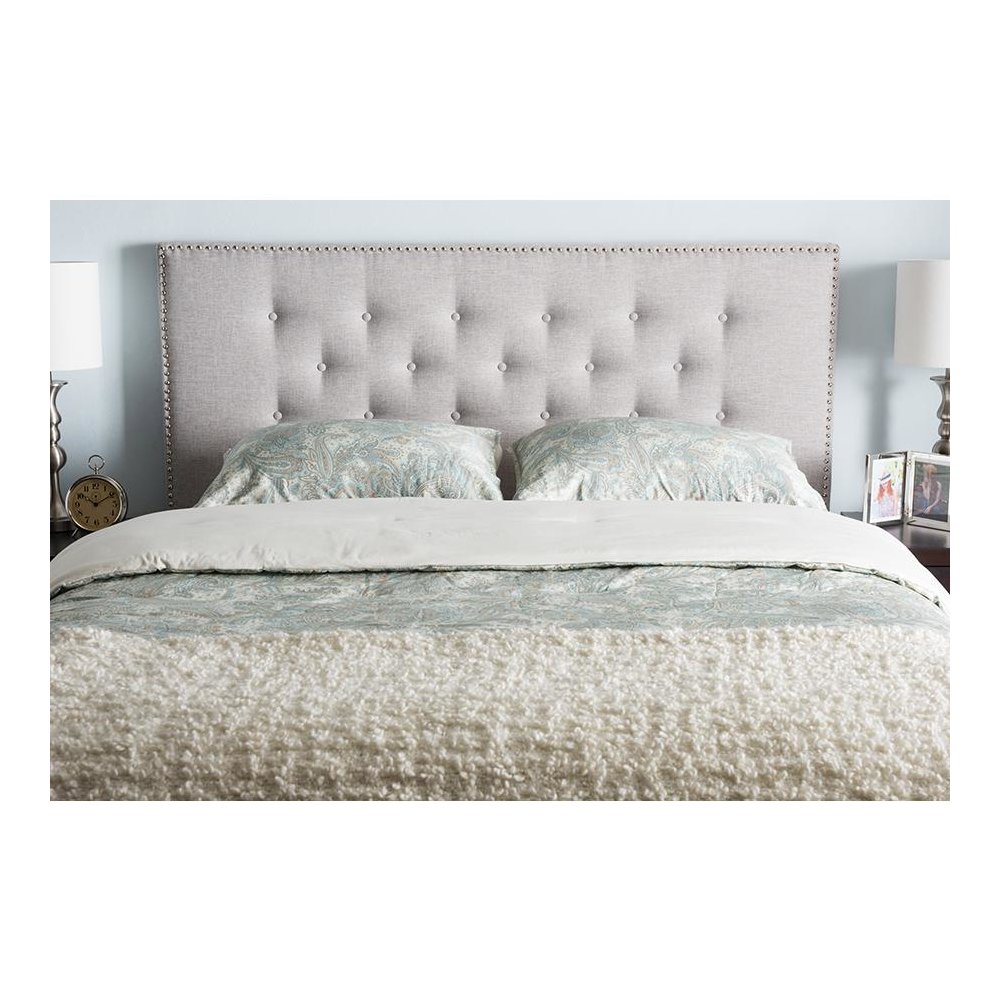 Greyish Beige Fabric Upholstered Full Size Headboard. Picture 13