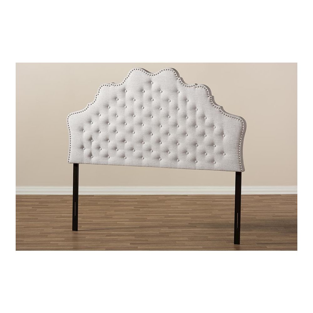 Hilda Modern and Contemporary Greyish Beige Fabric Queen Size Headboard. Picture 5