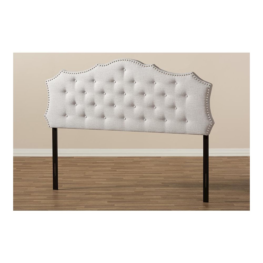 Aurora Modern and Contemporary Greyish Beige Fabric Queen Size Headboard. Picture 5