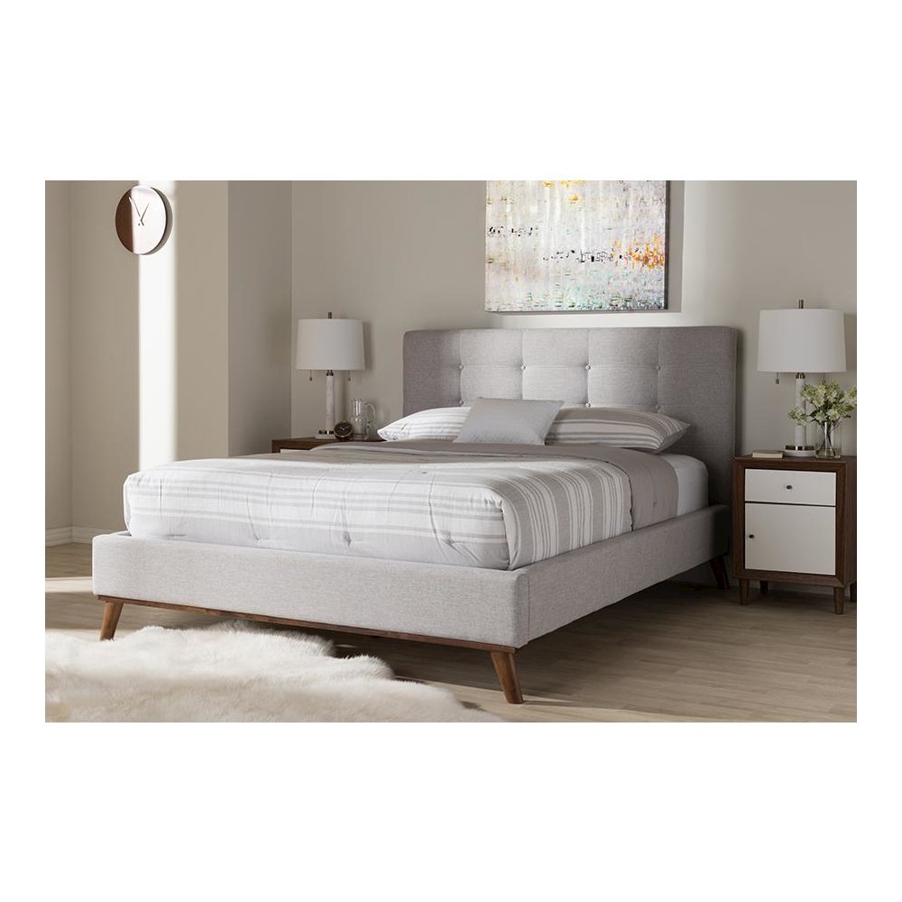 Valencia Mid-Century Modern Greyish Beige Fabric Full Size Platform Bed. Picture 21