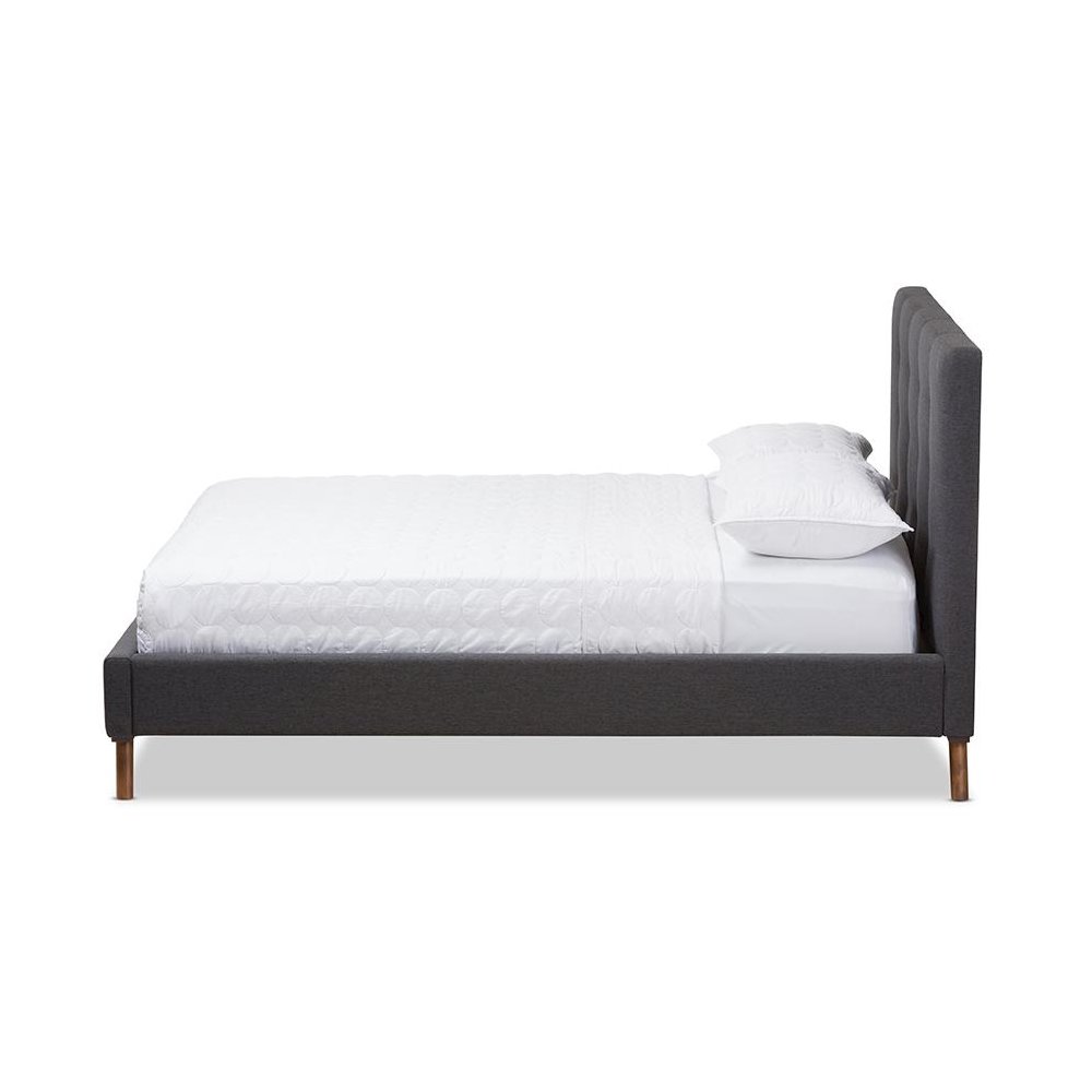 Valencia Mid-Century Modern Dark Grey Fabric Queen Size Platform Bed. Picture 2