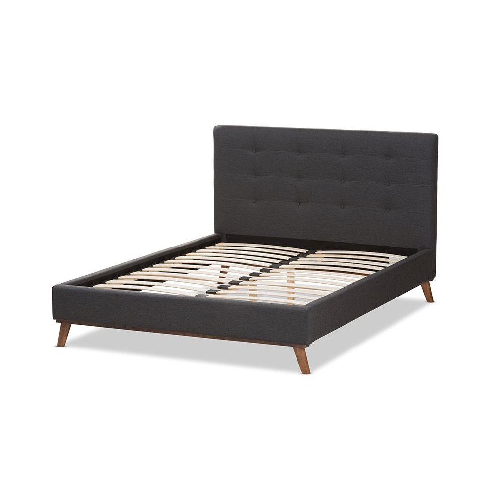 Valencia Mid-Century Modern Dark Grey Fabric Queen Size Platform Bed. Picture 3