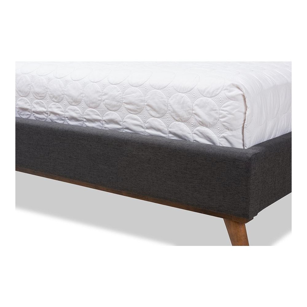 Valencia Mid-Century Modern Dark Grey Fabric Queen Size Platform Bed. Picture 6