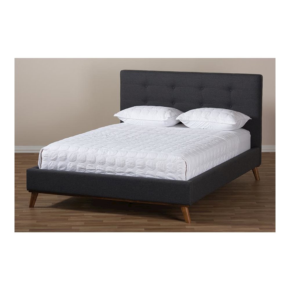 Valencia Mid-Century Modern Dark Grey Fabric Queen Size Platform Bed. Picture 9