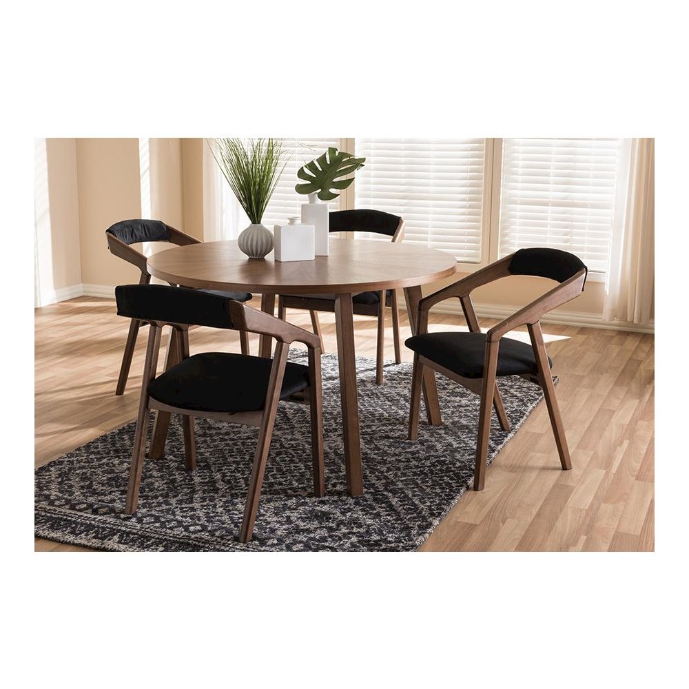 Black Fabric and Walnut Medium Brown Wood Finishing Dining Set. Picture 15