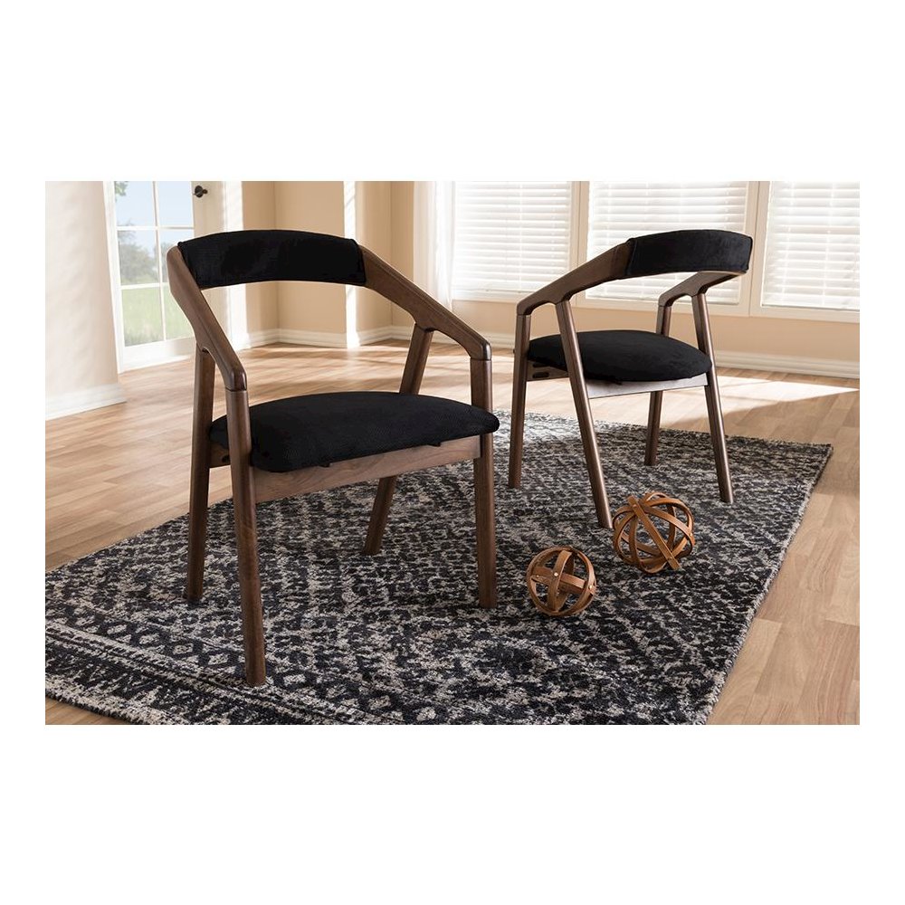 Black Velvet and Walnut Medium Brown Wood Finishing Dining Chair (Set of 2). Picture 15