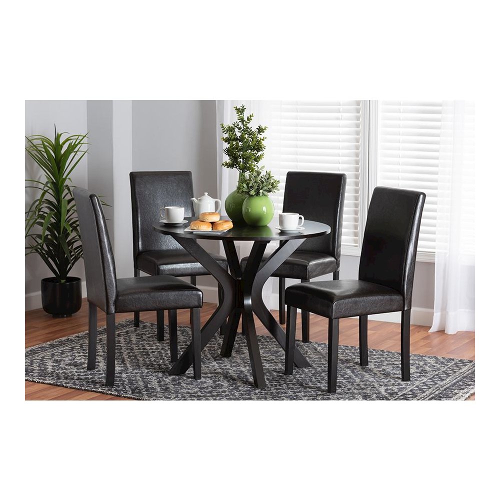 Asli Modern Espresso Brown Faux Leather and Wood 5-Piece Dining Set. Picture 21