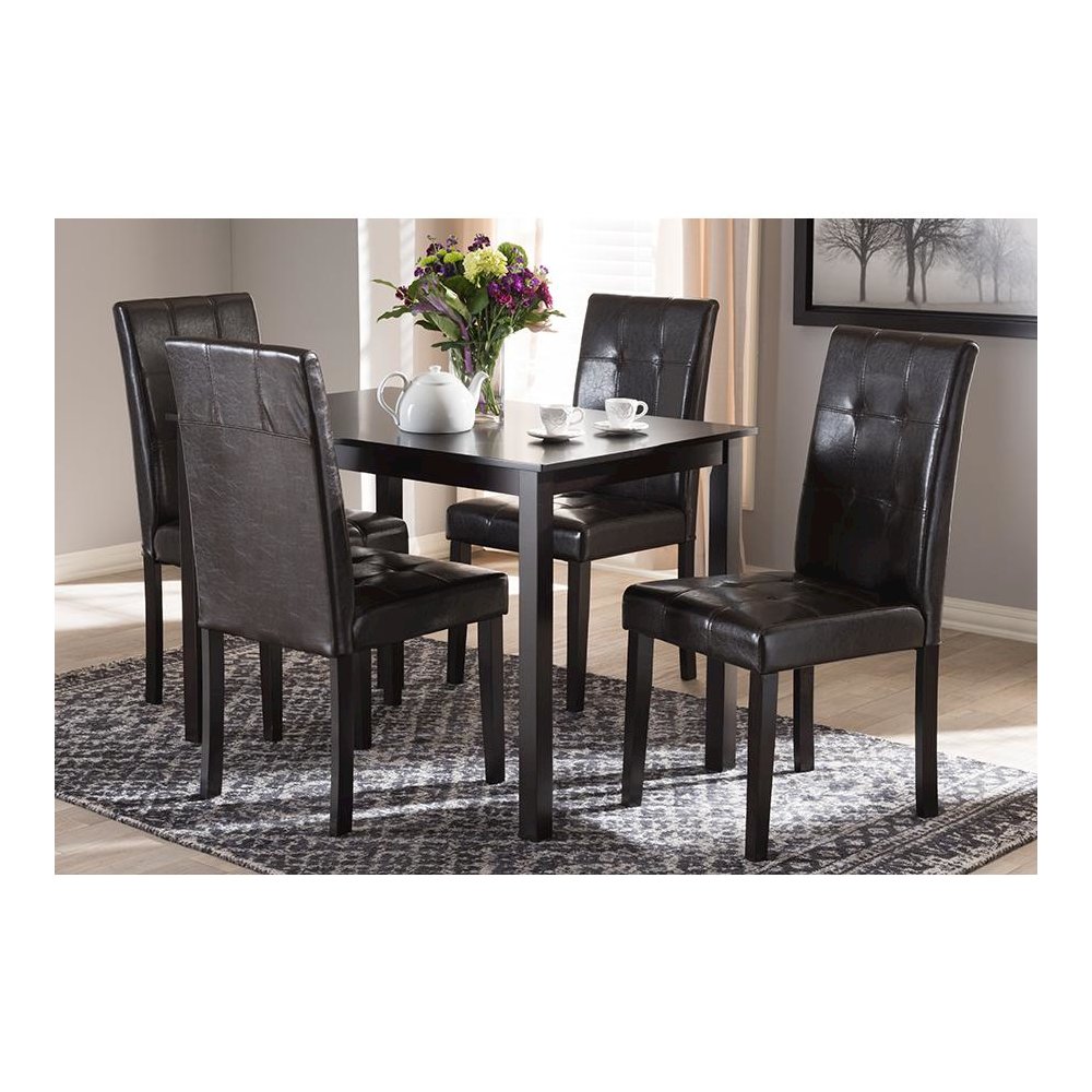 Dark Brown Faux Leather Upholstered 5-Piece Dining Set. Picture 15