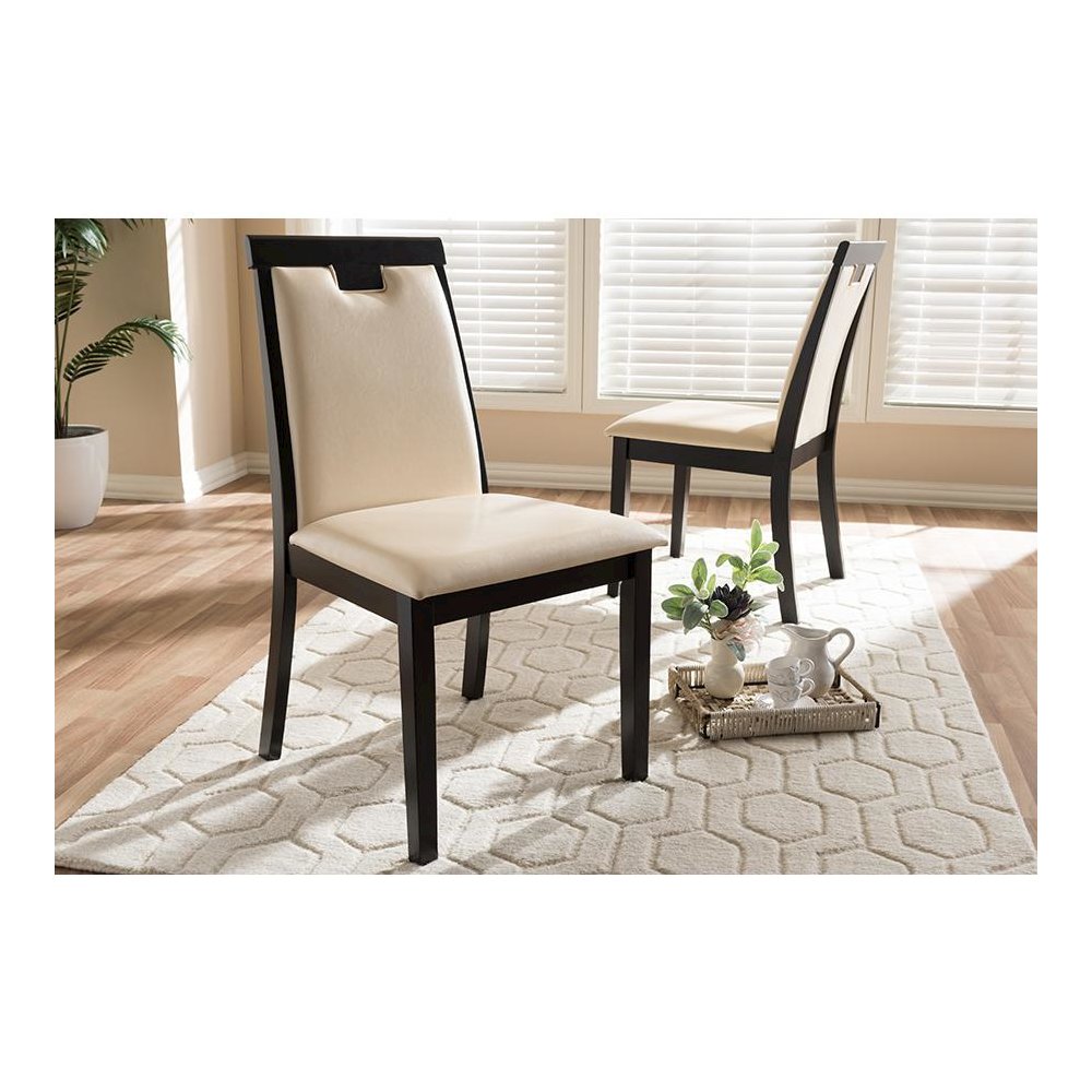 Leather Upholstered and Dark Brown Finished Dining Chair (Set of 2). Picture 15