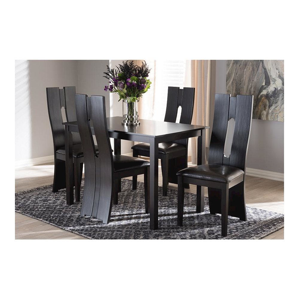 Dark Brown Faux Leather Upholstered 5-Piece Dining Set. Picture 15