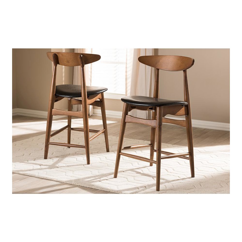 Leather Upholstered Walnut Finished Counter Stool (Set of 2). Picture 17