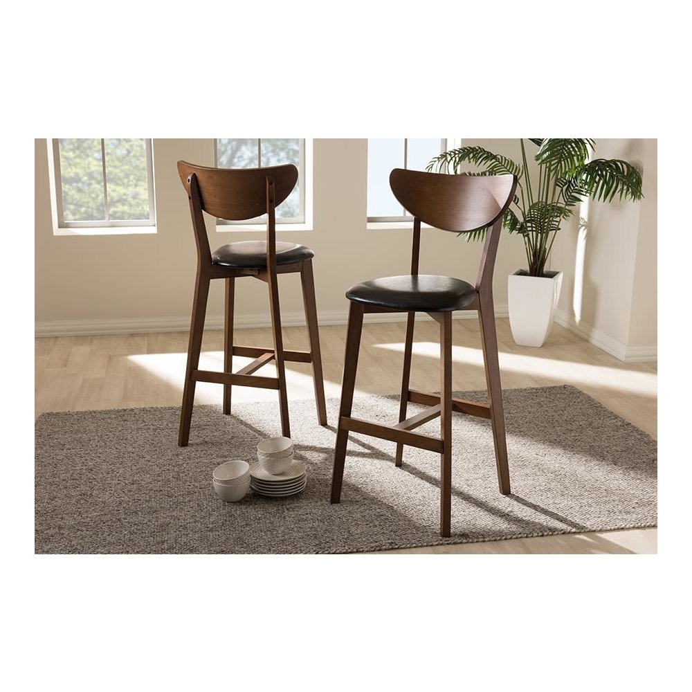 Leather Upholstered Walnut Finished Bar Stool (Set of 2). Picture 17