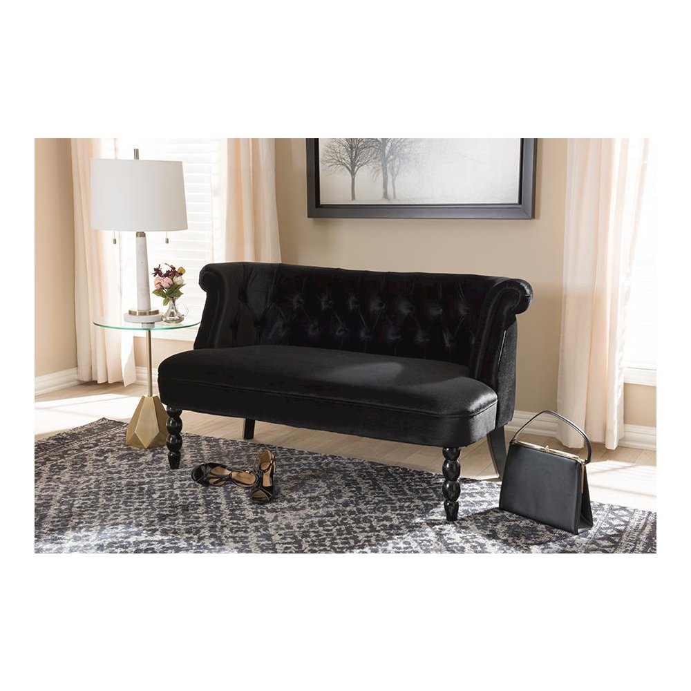 Black Velvet Fabric Upholstered 2-seater Loveseat. Picture 21