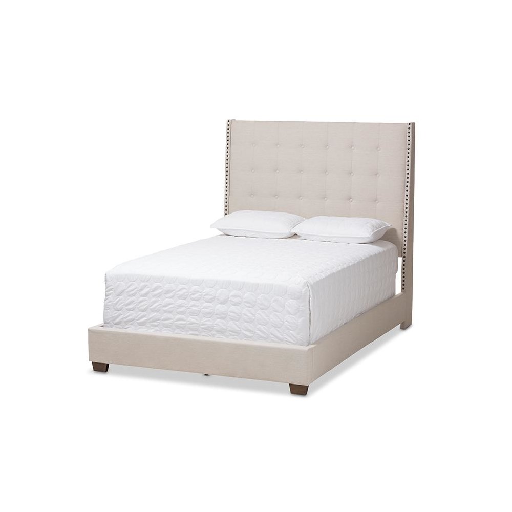 Georgette Modern and Contemporary Light Beige Fabric Upholstered King Size Bed. Picture 1
