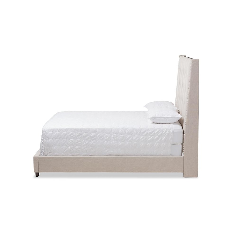 Georgette Modern and Contemporary Light Beige Fabric Upholstered King Size Bed. Picture 2