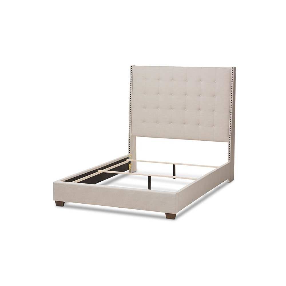 Georgette Modern and Contemporary Light Beige Fabric Upholstered King Size Bed. Picture 3
