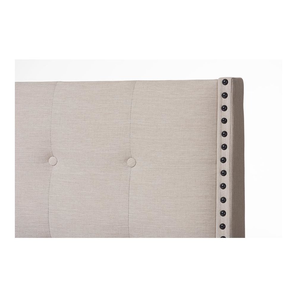 Georgette Modern and Contemporary Light Beige Fabric Upholstered King Size Bed. Picture 4