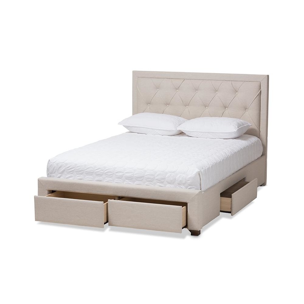 Light Beige Fabric Upholstered King Size Storage Bed. Picture 2