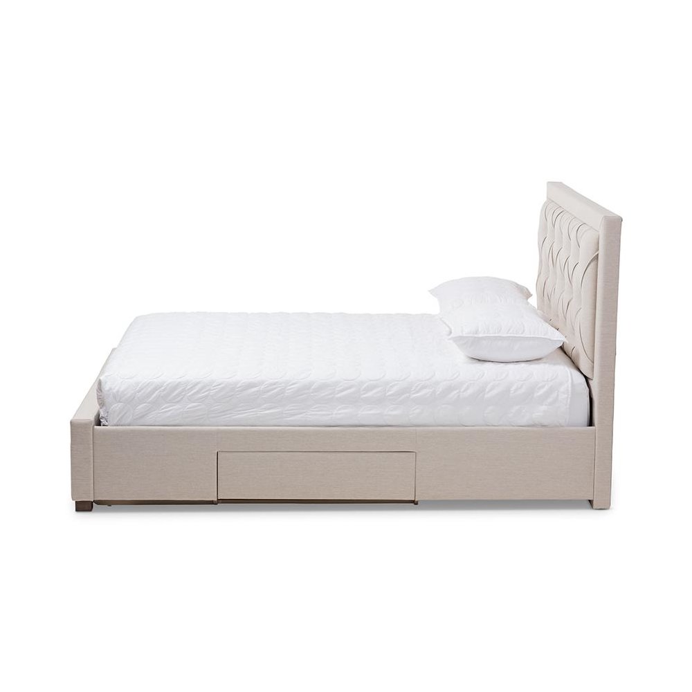 Light Beige Fabric Upholstered King Size Storage Bed. Picture 3