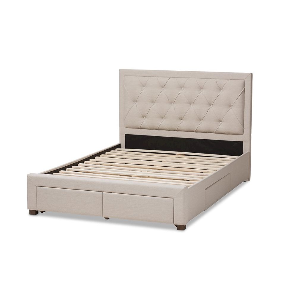 Light Beige Fabric Upholstered King Size Storage Bed. Picture 4
