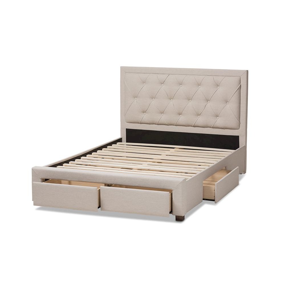 Light Beige Fabric Upholstered King Size Storage Bed. Picture 5